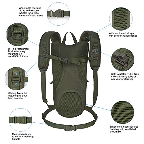 Unigear Tactical Hydration Backpack with 3L Water Bladder, Molle Backpack - color: Green