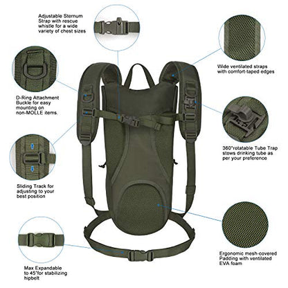 Unigear Tactical Hydration Backpack with 3L Water Bladder, Molle Backpack - color: Green