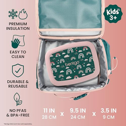 Bentgo Kids Lunch Bag - Durable, Double-Insulated Lunch Bag for Kids 3+; Holds Lunch Box, Water Bottle, & Snacks; Easy-Clean Water-Resistant Fabric & Multiple Zippered Pockets (Green Rainbow) - color: Green Rainbow