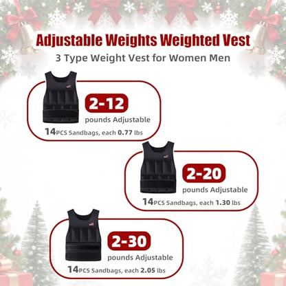 Wolliwa Adjustable Weighted Vest for Men Women,2-30 Lbs Adjustable Weighted Vest with Straps Womens Running Weight Vest for Walking Strength Training Fitness - size: Adjustable 2-30 Lbs