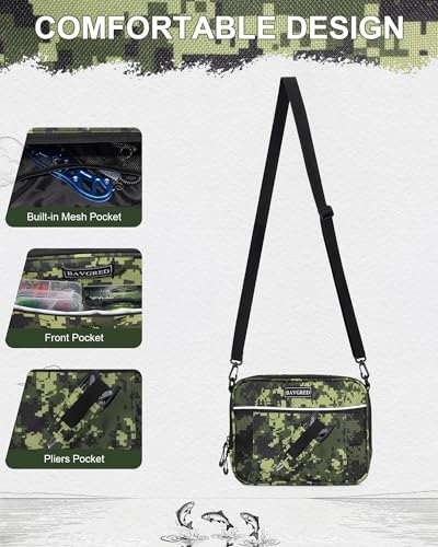 Fishing Backpack with Removable Bait Binder, Large Water Resistant Tackle Bag Storage Gear and Equipment for Fishing, Camping, Hiking, Green - color: Green Camo - Detachable