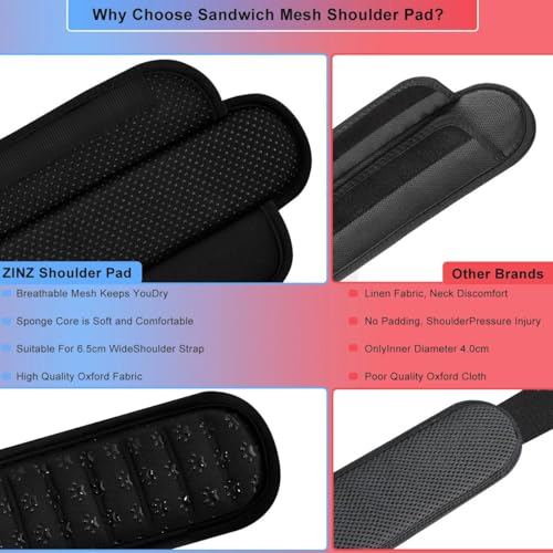 ZINMARK 2-Pack Ultra-Thick 3D Shoulder Pad, Dual-Side Anti-Slip Cushion for Luggage Bag Straps Crossbody Guitar Backpack, Long & Comfortable，Black