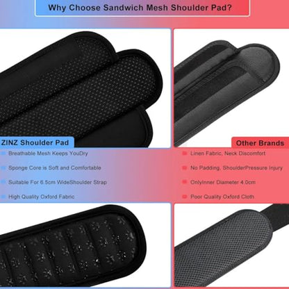 ZINMARK 2-Pack Ultra-Thick 3D Shoulder Pad, Dual-Side Anti-Slip Cushion for Luggage Bag Straps Crossbody Guitar Backpack, Long & Comfortable，Black