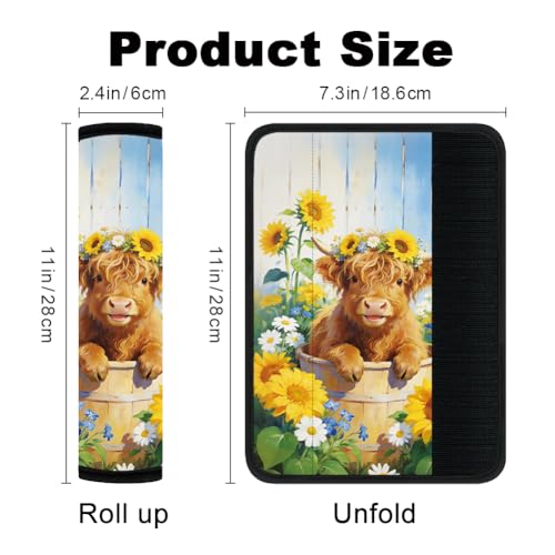 2Pcs Soft Auto Seat Belt Cover Pads, Sunflower Highland Cow Car Seatbelt Shoulder Cushion for Comfortable Driving, Compatible with All Cars' Seatbelt and Backpack Straps 11x2.4inch - color: Highland Cow