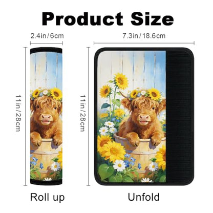 2Pcs Soft Auto Seat Belt Cover Pads, Sunflower Highland Cow Car Seatbelt Shoulder Cushion for Comfortable Driving, Compatible with All Cars' Seatbelt and Backpack Straps 11x2.4inch - color: Highland Cow