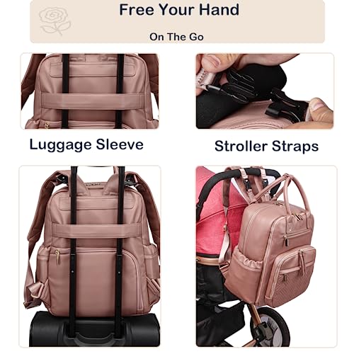 Leather Diaper Bag Backpack for Women with Multiple Pockets,Laptop Compartment and Changing Pad. - color: Purple