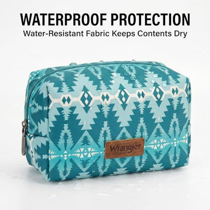 Montana West X Wrangler Travel Makeup Bag Waterproof Cosmetic Bag Portable Makeup Pouch for Women Large Toiletry Bag - color: Turquoise
