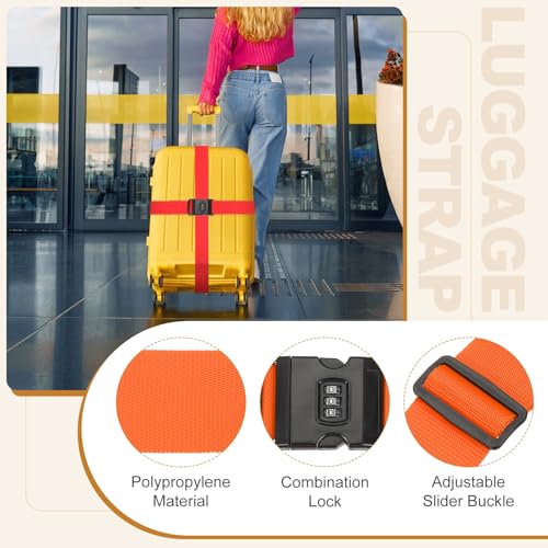 MECCANIXITY Luggage Straps with Combination Lock Adjustable Suitcase Belt Strap for Suitcase Briefcase Backpack Travel, Orange-Red, Pack of 4 - color: Orange-Red