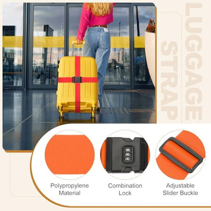 MECCANIXITY Luggage Straps with Combination Lock Adjustable Suitcase Belt Strap for Suitcase Briefcase Backpack Travel, Orange-Red, Pack of 4 - color: Orange-Red
