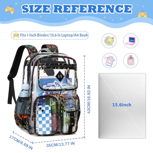 PIG PIG GIRL Clear Backpack for School,Heavy Duty PVC Transparent Bookbag for Girls Stadium Approved See Through Backpack - color: Game Machine