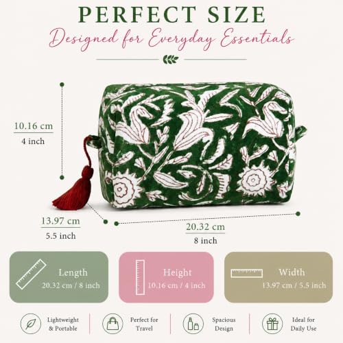 Huar Travel Makeup Bag - Large Capacity Cosmetic Bags for Women - color: Green Lotus