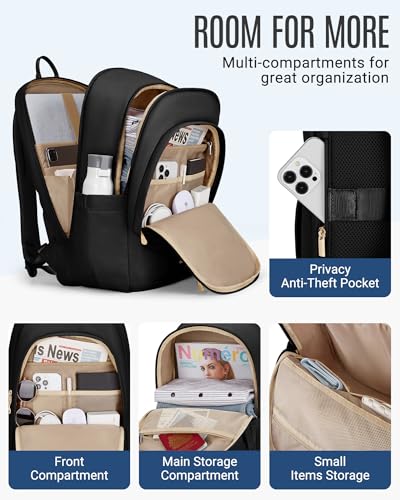 LIGHT FLIGHT Travel Laptop Backpack for 17.3" laptop, Anti Theft Backpack with USB Charging Hole, Water Resistant College Bookbag, Large Capacity Computer Backpacks for Work, Black | Carry On Backpack, USB Charging Hole, Water Resistant, Large Capacity -