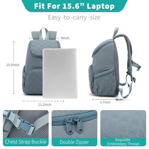 NOL Natural Organic Lifestyle Women's Quilted Puffer Backpack, Large Waterproof Lightweight Puffy Bookbag, Carry on Daypack for Travel, Work (Dusty blue) - color: Dusty Blue