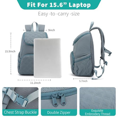 NOL Natural Organic Lifestyle Women's Quilted Puffer Backpack, Large Waterproof Lightweight Puffy Bookbag, Carry on Daypack for Travel, Work (Dusty blue) - color: Dusty Blue