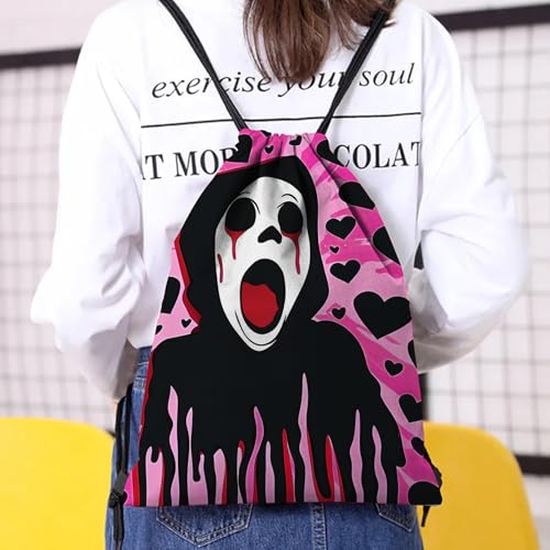 Drawstring Backpack Draw String Bag Waterproof for Sports Gym Beach Travel Cute Aesthetic Sackpack Men Women (13"×17")-Black Heart - color: S-23-black Heart