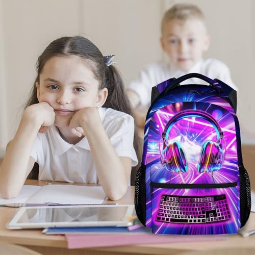 Boy Gamer Backpack for School, Ergonomic Game Bookbag with Padded Shoulder Straps; 17 Inch Lightweight Gaming Backpacks with Adjustable Reinforced Straps for Teen Boys Preschoolers - color: Light Purple