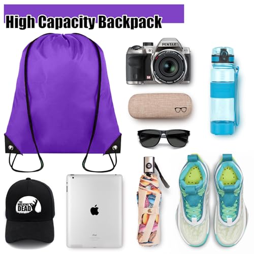 Grneric 100 Pieces Drawstring Backpack Bulk Cinch Sackpack Ployster Drawstring Bags for Gym Party Trip(Purple) - color: Purple