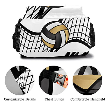 Personalized Volleyball Black Gold Custom Backpack Waterproof Multifunctional Daypack with Name Gift - color: Design 1