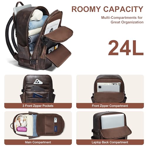 Shrrie Laptop Backpack for Women,Vegan Leather Backpack Work Computer Backpacks fits 16" Laptop,Water Resistant Teacher Nurse Casual Daypack for Weekender Camping Travel,Two-toned Coffee - color: Two-toned Coffee