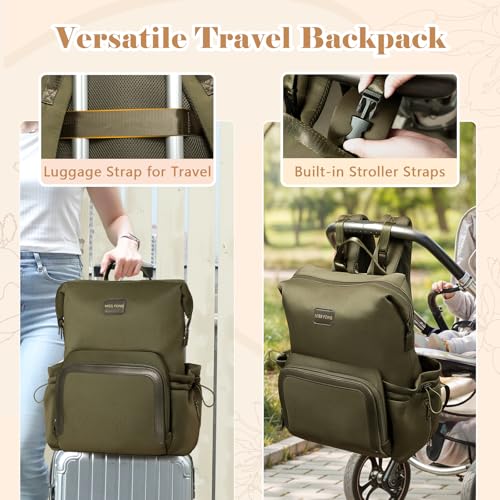 miss fong Diaper Bag Backpack - Baby Diaper Bag Neoprene Bag Large Capacity Neoprene Backpack with Diaper Changing Pad with 12 Pockets Pañaleras Para Bebe Baby Bag for Mom & Dad -Green - color: Green