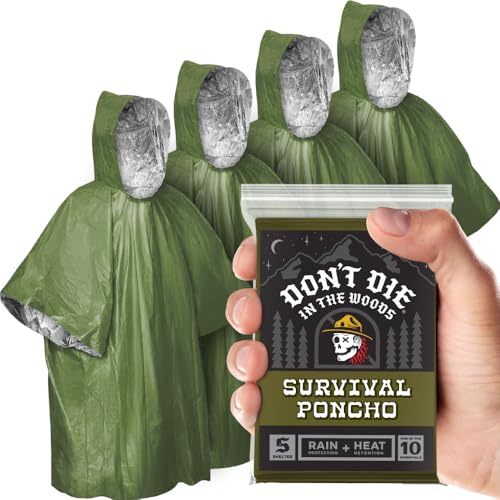 Don't Die In The Woods - Rain + Heat Emergency Poncho - Wearable Mylar Space Blanket For Hiking, Camping, First Aid, Survival - color: 4pk Refill - Grave Robber Green
