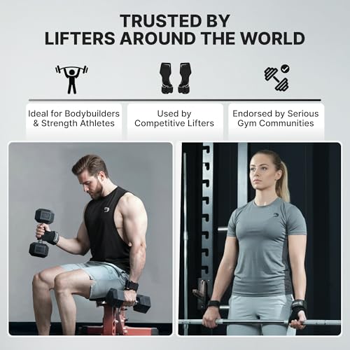 DMoose Fitness Weight Lifting Hooks (Pair) for Deadlifts, Pull Ups, Rows & Shrugs - Anti-Rip Nylon Strap Hand Grips with Thick Wrist Padding - Heavy Duty Wrist Straps for Weightlifting & Gym Workouts - color: Black Lifting Grip