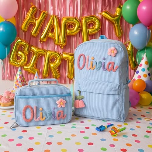 Dyoart Personalized Kids Backpack and Lunchbag Toddler Back to School Kit Custom Name Lunchbox Bag Birthday Gift for Girls Boys Corduroy Toddler Backpack Kid Tote Bag Set