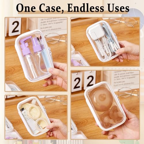 5 Pcs Clear Hard Shell Zipper Case for Diaper Bag and Tote Organization – Hard Clear Zipper Cases Travel Set for Keys, Wipes, Toiletries, Cables (3M+2XS) (M+3XS) - size: M+3XS