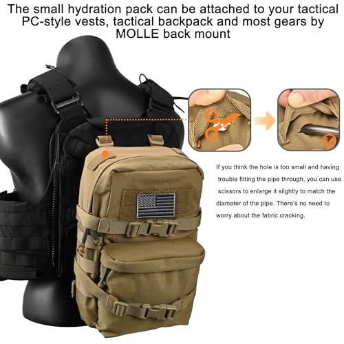 Tactical Mini Molle Hydration Pack,Molle Hydration Carrier with US Flag Water Resistant,Hydropack for Tactical Vest Backpack - style: Cb+bladder