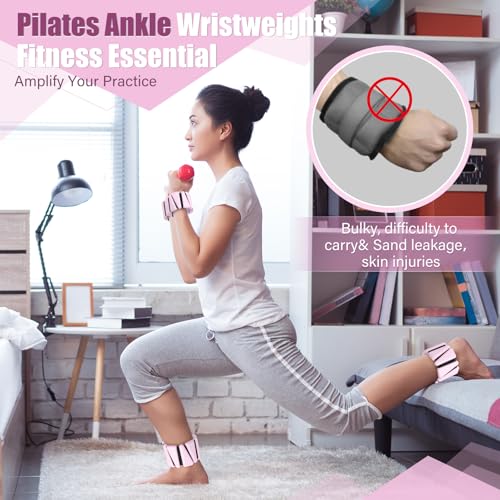 Vinsot Pilates 2Lbs Each(Set of 4) Wrist Ankle Weights for Women, Wearable Arm Leg, Adjustable Weighted Wristbands Arm Leg Weights Suitable for Walking Swimming Running Yoga Gym - color: Pink
