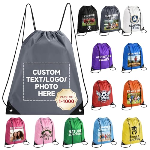 Custom Drawstring Bags With Logo, 2 Pcs Personalized Drawstring Backpacks Bulk String Bag for Travelling, Gym and for Everyday Use - color: Dark Gray