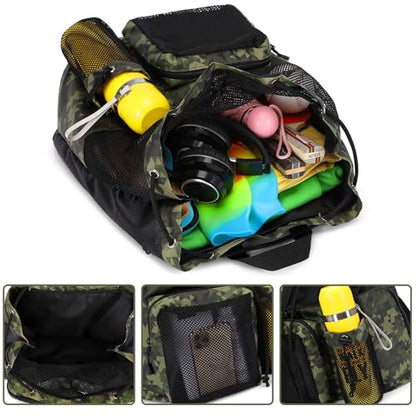 Lohol Large Mesh Drawstring Backpack with Shoe Bag, Durable Swimming String Sack with Handle for Sports Gym Yoga Beach Travel - color: Yellow