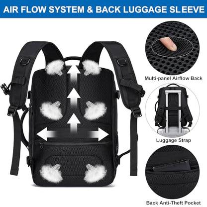 Travel Backpack for Men,Airplane Approved Carry On Backpack Suitcase with Shoe Pouch, Luggage Bag TSA 15.6inch Laptop Mochila Flight Approved Personal Item Travel Bag Bookbag Travel Essentials,Black - color: Black, size: Large-25L