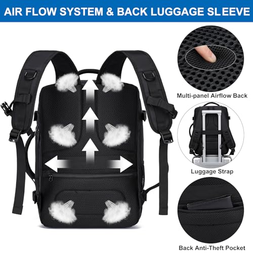 Travel Backpack for Men,Airplane Approved Carry On Backpack Suitcase with Shoe Pouch, Luggage Bag TSA 15.6inch Laptop Mochila Flight Approved Personal Item Travel Bag Bookbag Travel Essentials,Black - color: Black, size: Large-25L