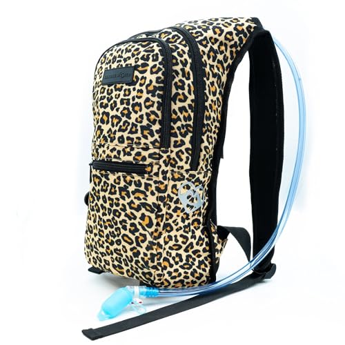 Kandies World Reflective Festival Hydration Pack - 2L Hydropack for Raves, Hiking, Biking, Running, and More (with Anti-Theft Pocket) - style: Cheetah