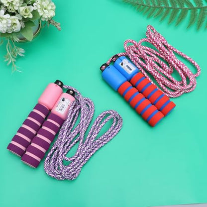 2Pcs Counting Jump Rope, Cotton Skipping Rope with Digital Counter, Interactive Fitness for Workout and Game, Purple-Pink and Red-Blue Pair