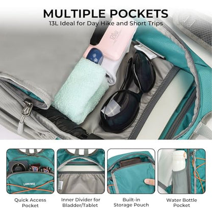 13L Small Hiking Backpack for Women Men, Lightweight Foldable Day pack, Packable Daypack for Travel, Camping (Teal) - color: Teal Blue