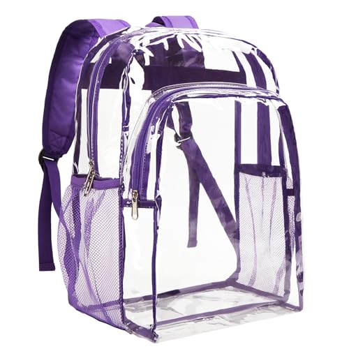 Vorspack Clear Backpack Heavy Duty - Large Clear Backpacks Transparent Bookbag for Girls Boys Large See Through Bag for Work, College, Concert - Purple - color: Purple, size: Large