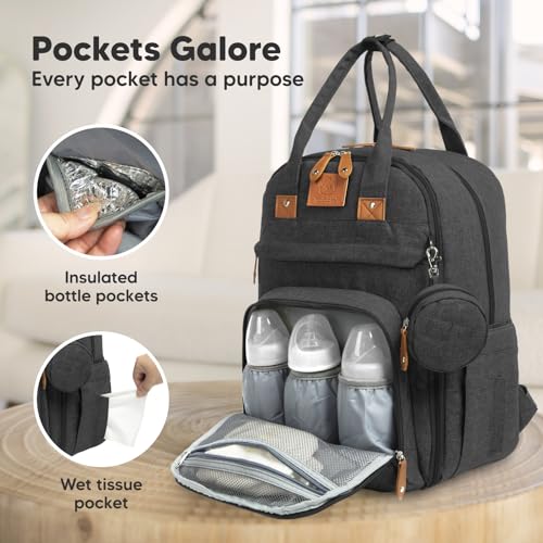 KeaBabies Diaper Bag Backpack - Large Baby Diaper Bag with Changing Pad, Baby Boy, Girl, Travel Backpack for Mom and Dad, Waterproof, Multi Function Durable (Charcoal) - color: Charcoal