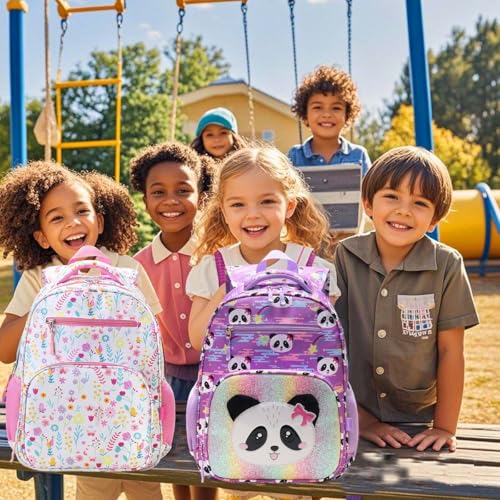 RHCPFOVR Kids Backpack for Girls - Girls Backpack 3-8 Ages Panda for Kids 15 Inch School Bookbag for Kindergarten Elementary School Bookbag for Girl 1st 2nd Grade - style: Panda