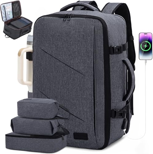 LOVEVOOK Travel Backpack, 40L Extra Large Backpack, Carry on Backpack 17 Inch with USB Port, Water Resistant Business Backpack for Men Women, Dark Grey - color: Grey, size: 40L-4Pcs