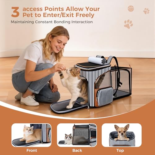 Lekereise Pet Carrier Backpack Expandable Cat Backpack for Small Dogs Cats, Dog Backpack Bag with Breathable Mesh and Inner Safety Leash, Striped - color: Stripes, size: 24.4"L x 14"W x 16.2"H