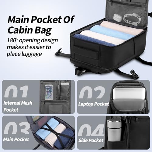 HOMIEE Ryanair Personal Item 40x20x25 Travel Bag, 20L Carry on Backpack TSA Approved Under Seat Water Resistant Cabin Bag for Weekender Gift Fits 15.6 Inch Laptop, Black - color: Black, size: Large