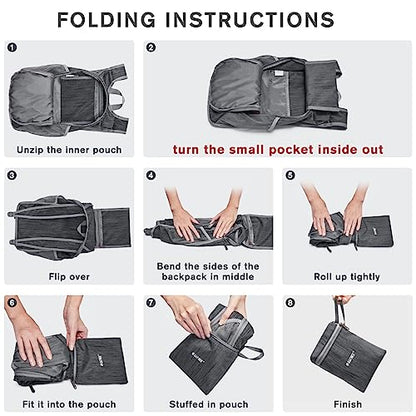 G4Free 10L Hiking Backpack Small Travel Hiking Daypack Lightweight Packable Backpack Casual Foldable Shoulder Bag - color: Black