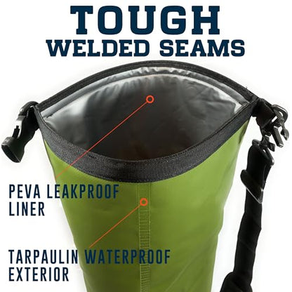 Enthusiast Gear Insulated Dry Bag Floating Cooler – 10L / 15L / 25L Roll Top, Leak Proof, Waterproof, Collapsible, with Padded Shoulder Strap - Perfect for Kayaking Fishing Beach - color: Green, size: 10 Liter