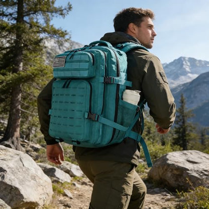 Military Tactical Backpack 45L/25L 3 Day Assault Pack Molle Daypack Hiking Backpack for Men and Women - color: Lakeblue, size: 45L