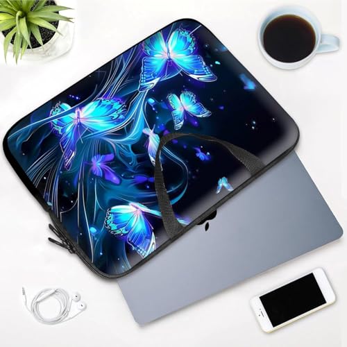 14 15 15.4 15.6 inch Laptop Handle Bag Computer Bag, Pouch Holder Notebook Sleeve Cover Soft Case Compatible for Dell,Lenovo,Toshiba HP, Asus Notebook-Glowing Blue Butterfly - color: Glowing Blue Butterfly