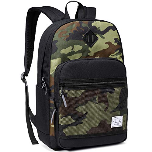 VASCHY School Backpack, Water Resistant Lightweight Casual Backpack for Men Women with Padded Laptop Sleeve Black & Camo - color: Black & Camo