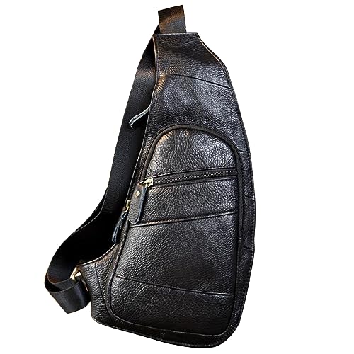 Vintage Leather Sling Bag Backpack for Men Crossbody Shoulder Chest DayPack Backpacks - color: #03black