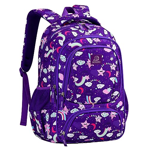 MYGOO Girls School Backpack Doubleday Dream Purple Bookbag for Elementary Middle School Ages 5-12, 17 inch Large Capacity 24L Kids Student Travel Bags - color: Doubleday Dream Purple